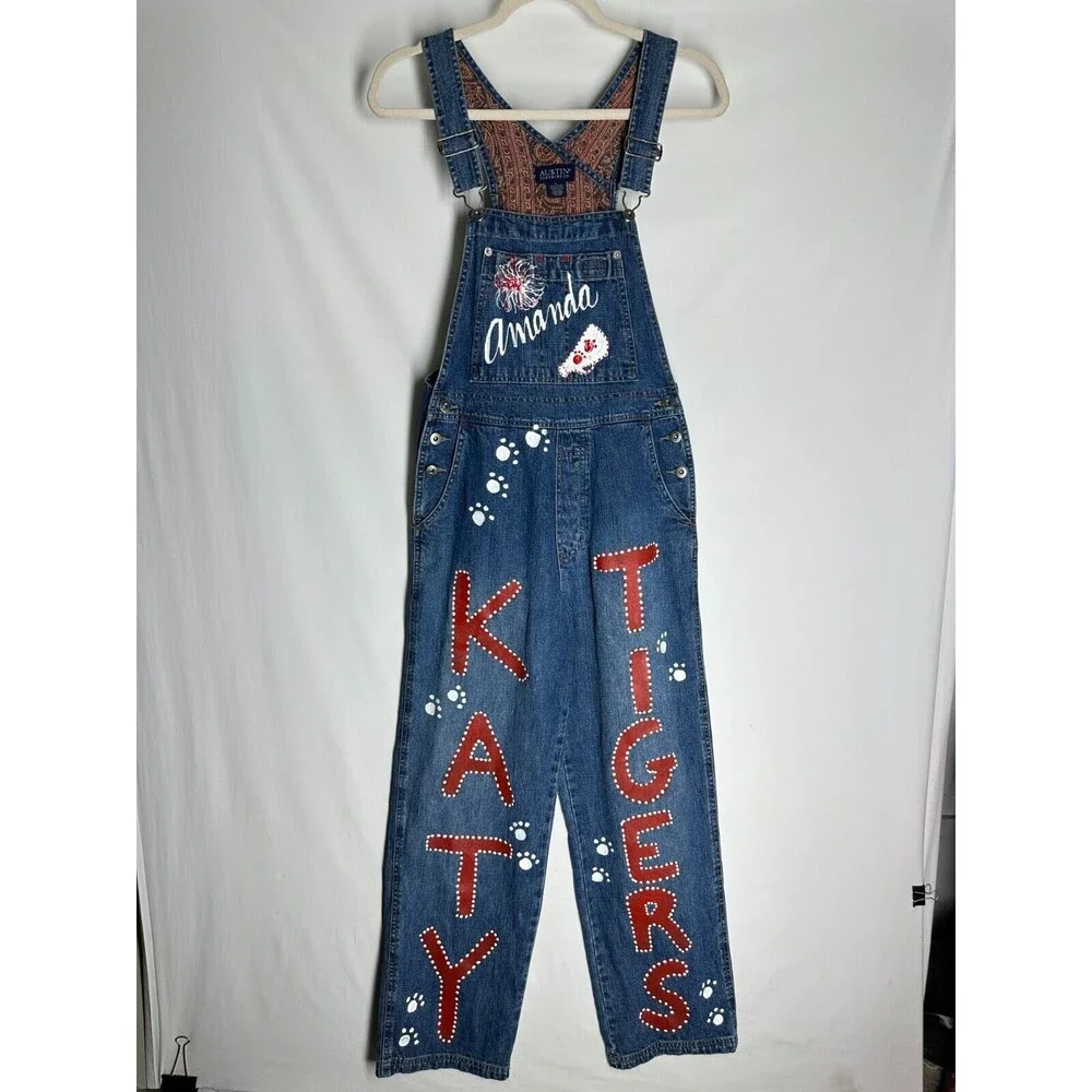 Austin Clothing Co Womens Denim Bib Overalls Size S Hand Decorated Name